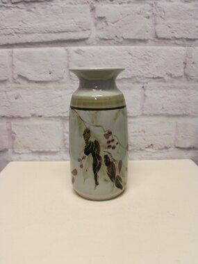 Off White Light Gray Glazed Pottery Vase Handmade Signed